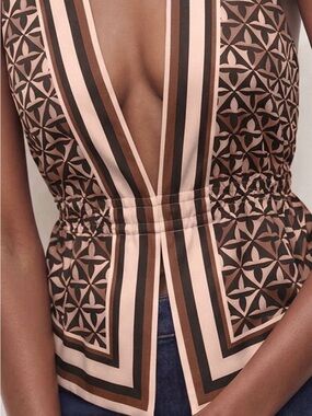 Commense Brown and Cream Striped Geometric V-Neck Camisole